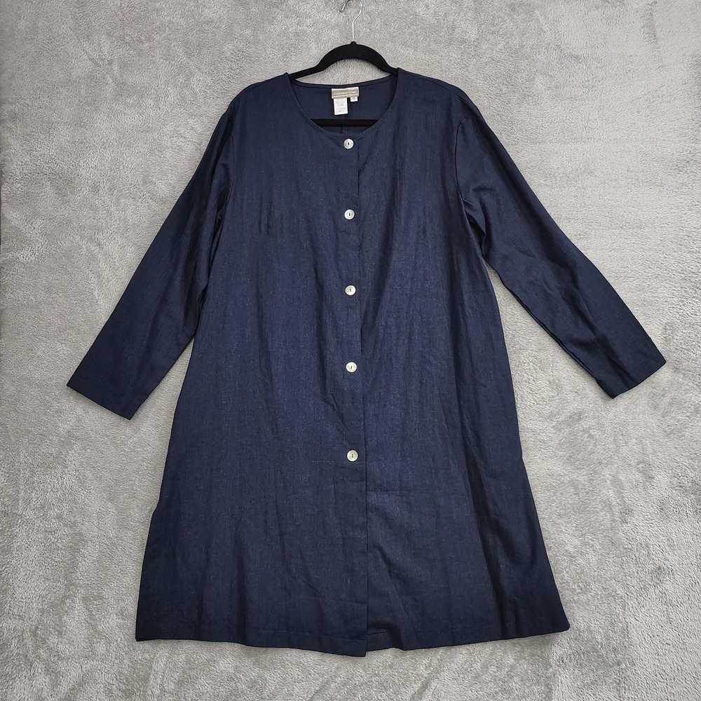 Coldwater Creek Linen Blend Dress Womens S Button Up Lagenlook Beachy Coastal